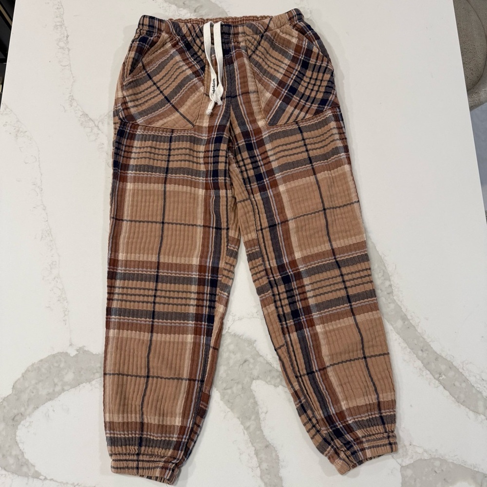 Aerie Soft Gauze Plaid Pajama Jogger Pants Womens Small Regular Brown/Tan Lounge - Picture 2 of 9